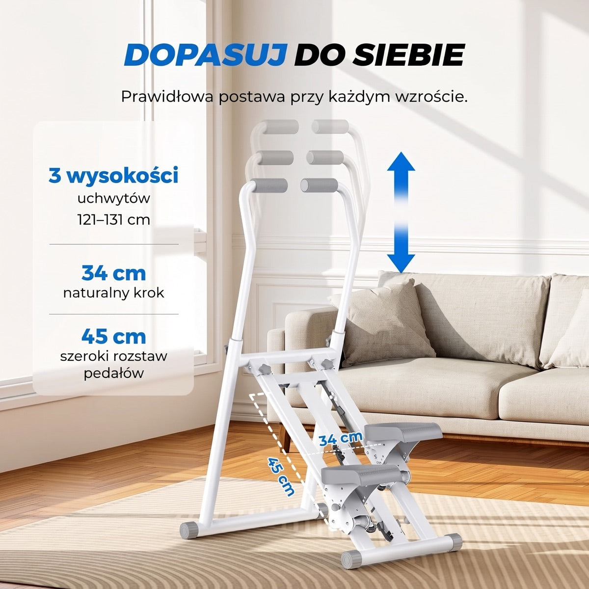 Regulacja wysokości uchwytów stepera STEPI